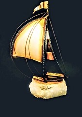 Vintage 70’s John Demott Brass Copper Sculpture Sailboat On Onyx Stone Signed
