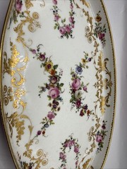Antique 19th Century French Hand Painted Dresser Tray Gold Trim