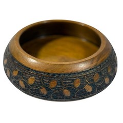 VTG Willi Huggler Brienz Brown Inlaid Leaf Wood Bowl Folk Art Switzerland