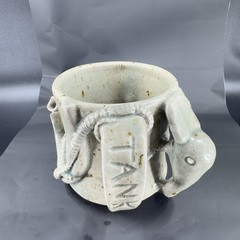 Hand Made Stoneware Pottery Large Heavy Mug Cup 3D Sea Creatures Marked Handle