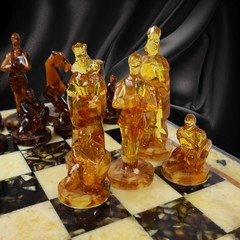 Made in USA Baltic Amber Chess Set Teutonic Knights Handmade Collectible Gift