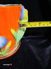 🐦🌷Beautiful Vintage Orange 3D Bird & Tulips Hand Painted Planter Gold Castle