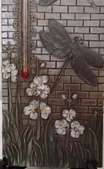 Art Nouveau Dragonfly Floral PAST TIMES Thermometer Vintage Wall Hanging Plaque