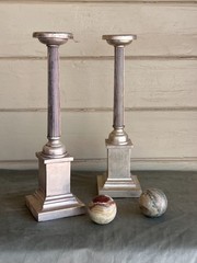Grand Tour Neoclassical Carved Water Giltwood Columns With Marble Spheres – A Pa