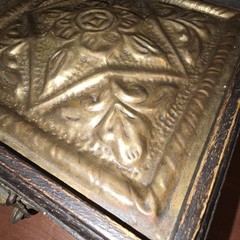 Unbranded Vintage Wooden Trinket Box With Hammered Metal Lid Hinged Wood