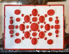 Set of Three Grand Tour Neoclassical Vintage Red Plaster Cast Waxed Intaglio set