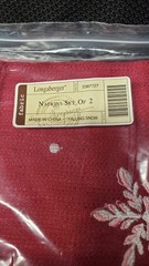 New Longaberger Falling Snow Red Napkins Set of 2 Embroidered Snowflake Winter