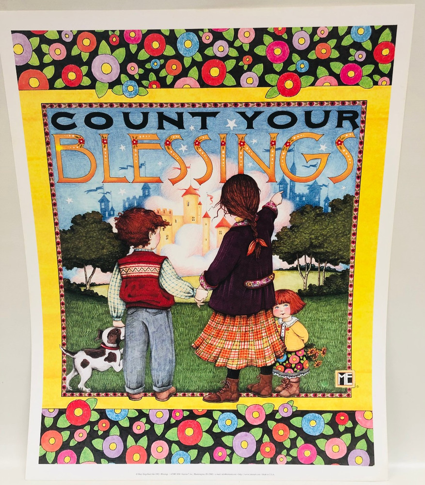 Vintage Mary Engelbreit Poster, Count Your Blessings, 16″x20″, 1992 Unframed