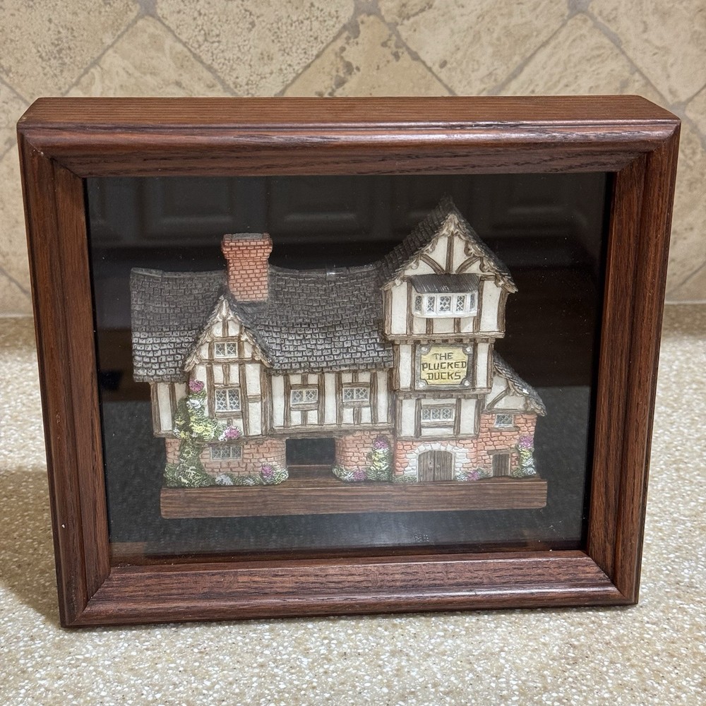 David Winter Framed Shadow Box The Plucked Ducks Cottage 1989 Vintage Retired
