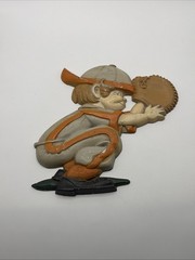 3 pc Vintage SEXTON Aluminum Metal Baseball Player Wall Hanging Plaque set