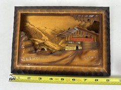 Vintage Hand Carved & Stained Wooden Relief Picture Germany Black Forest