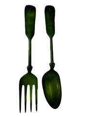 Vintage MCM Fork & Spoon Wall Decor 21” Olive Green Aluminum Cast
