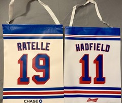 NY RANGERS BANNER SET JEAN RATELLE VIC HADFIELD RETIREMENT NIGHT MSG GAG LINE