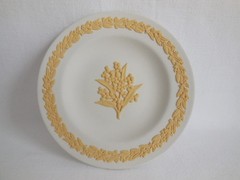 Boxed Wedgwood Cane Yellow On White Jasperware Wattle Flowers Floral Plate