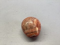 Vintage Polished Peach Pink Red Apple Marble Stone Fruit w/ Wood Stem