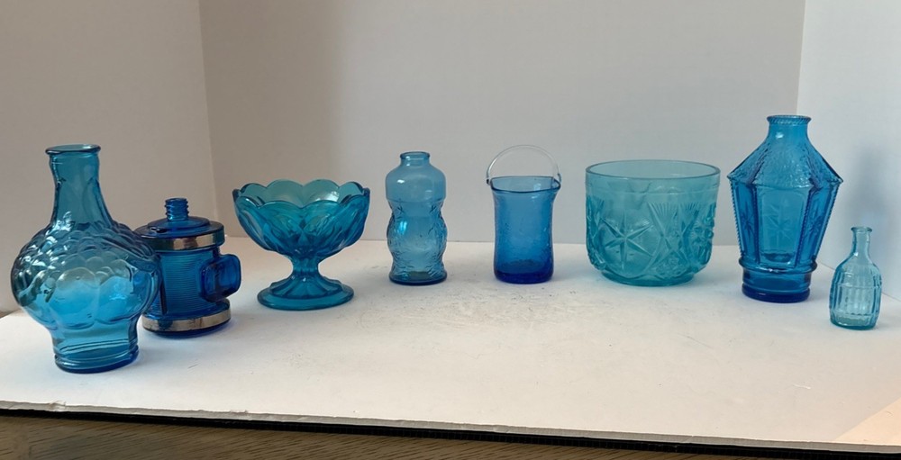 Assorted Vintage Blue And Cobalt Blue Glass Lot Of 8 See Description Below ￼