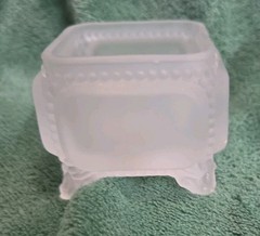 Vtge Westmoreland Glass Footed Frosted China Rose Trinket Dish + Candle Holder