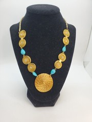 Art Biojoias Capim Dourado Palha Buriti Mandala Necklace Golden Grass Leather.