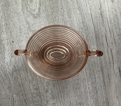 Vintage Unbranded Pink Ribbed Glass Candy Dish Oval Shape Double Handle