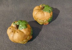 House of Floyd Salt/pepper pumpkin shaker set, porcelain, orange, new in box