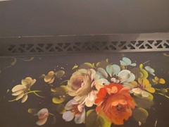 Vintage Hand Painted Floral Toleware Rectangular Metal Serving Tray
