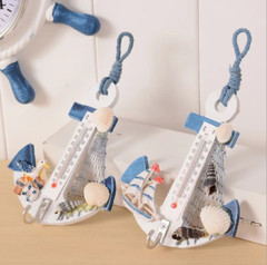 1PC Anchor Shaped Wall Hook Wood Door Hanger Nautical Conch Thermometer Decor