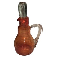 Vintage Glass Cruet Bottle W/ Stopper MCM Orange Pretty Empoli Fun