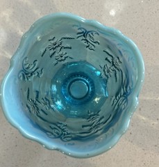 Northwood Leaf & Flower Intaglio Blue Opalescent Open Vase/ Sugar Bowl NO CHIPS!