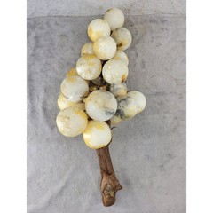 Vintage Alabaster Stone Grapes Cluster Yellow Marble Wood Stem MCM 19 Inch Large