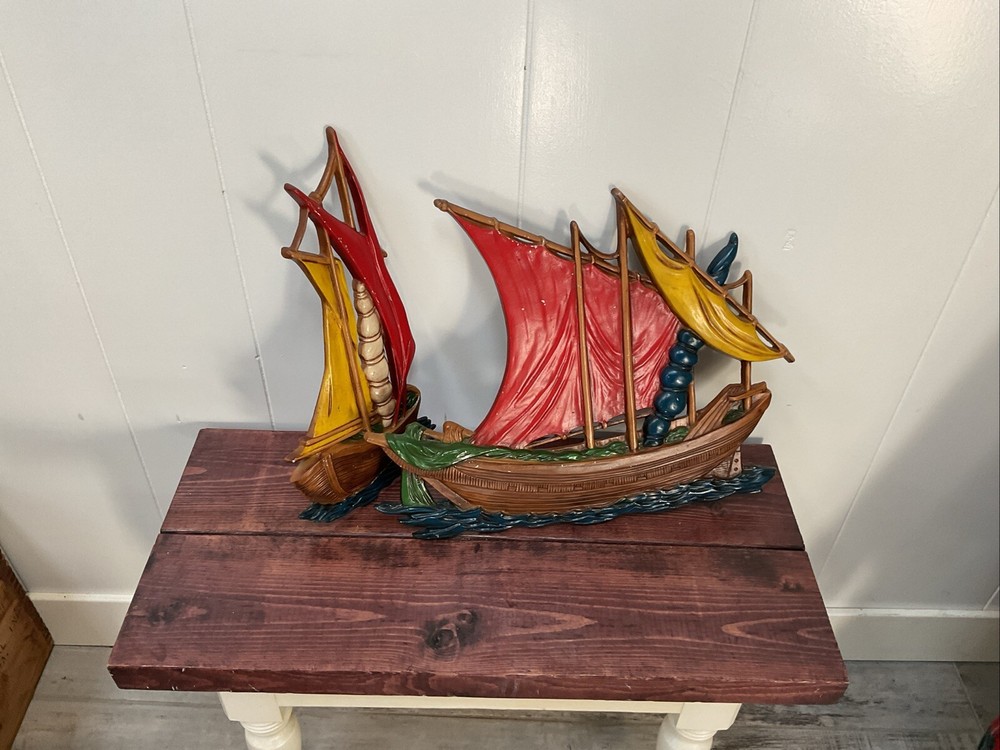 S/2 Vintage Cast Aluminum Ships – Nautical Wall Decor Art – Midwest 1993