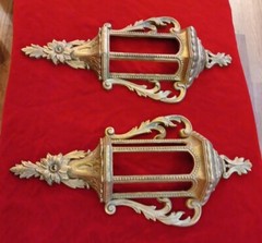 Vintage Set 2 Hollywood Regency Ornate Gold Wall Pocket Victorian Street Lantern