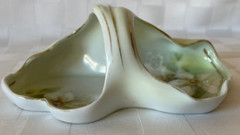 Antique EDWARDIAN R.S. Germany Handled Pastel Green Bon Bon Dish WHITE CLEMATIS