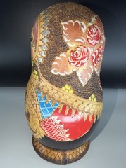 Wood burned Nesting/Traditional. 9.5 Piece Painted Detail – SIGNED. Russian