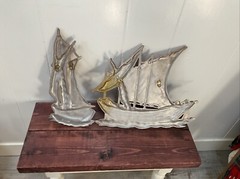 S/2 Vintage Cast Aluminum Ships – Nautical Wall Decor Art – Midwest 1993