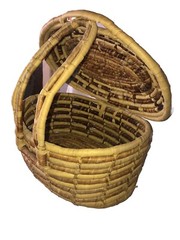 Large Rattan 😊 Wicker Brown Lidded Basket With Handles Fun