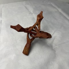 Hand Carved Interlocking Wood Folding Display Stand Small Tripod Puzzle Stand