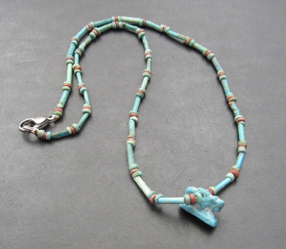 NILE Ancient Egyptian Apis Bull Amulet Mummy Bead Necklace ca 300 BC