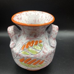 RARE Vintage Handled Made In Italy Orange Splatter Artisan Pottery Vase MCM