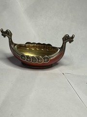 SOLID STERLING SILVER ANTIQUE with enamel and gilding Boat Viking Norway
