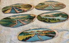 Panama Canal Wall Wood Slice Lot of 5 Decor 3D Relief Carved Painted Scenes