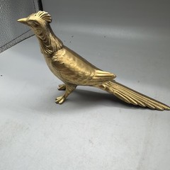 Rare Antique Vintage Metal Pheasant Bird Salt Pepper Shaker Patina Gold Tone USA