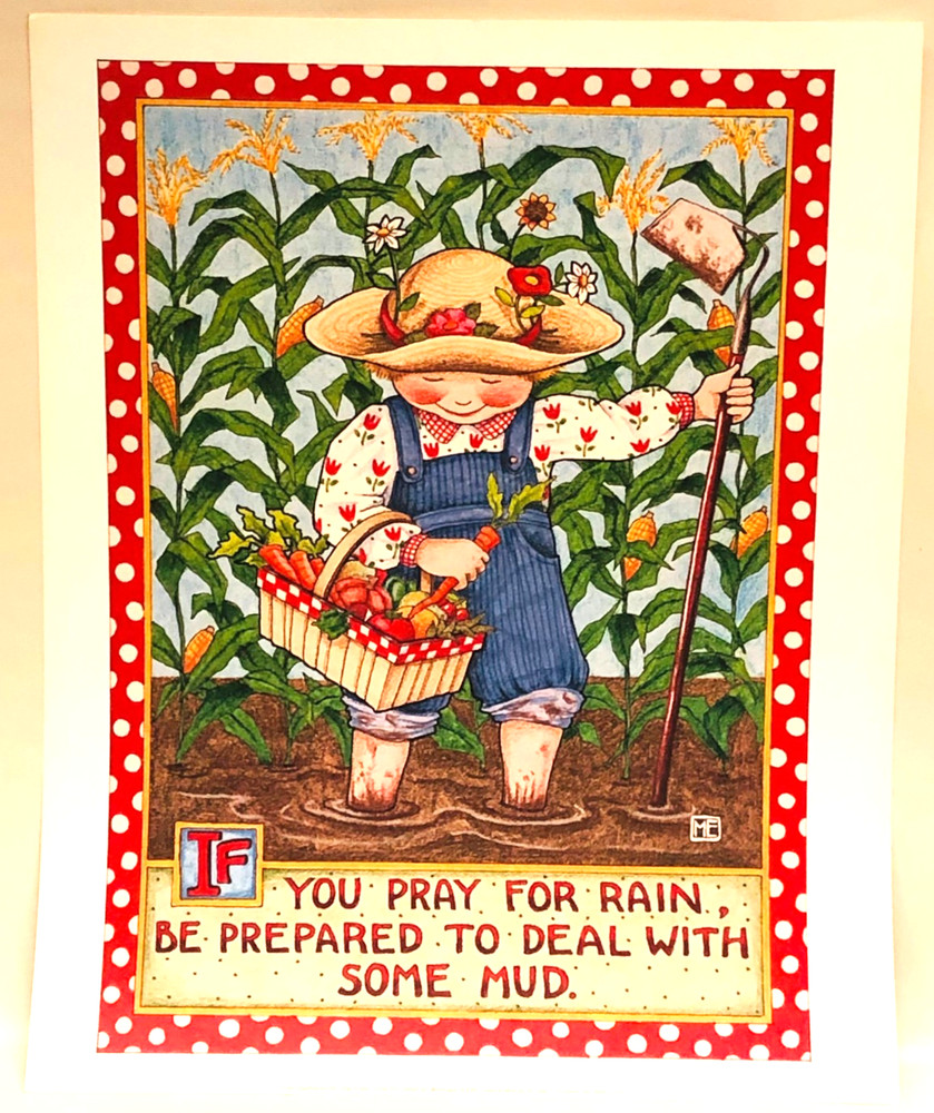 Vintage Mary Engelbreit Poster, If You Pray For Rain, 16″x20″, 1993 Unframed