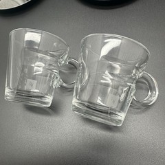 Pair of Nespresso View Collection Glass Expresso Cups & Stainless Steel Saucers