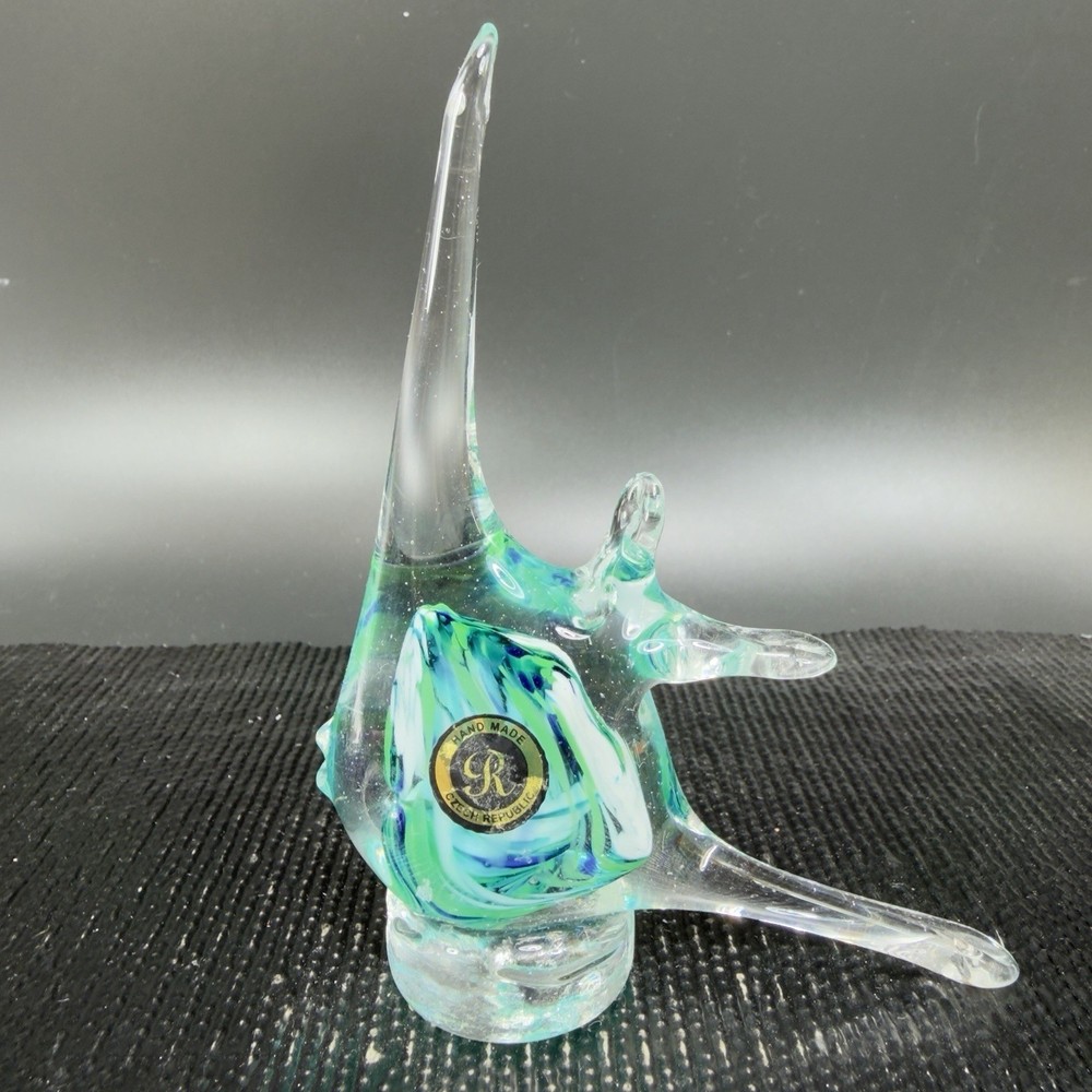 Vintage Czech Republic Hand Made Art Glass Figurine Fish Figure Hand Blown Glass
