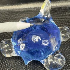 Hand Blown Art Glass Blue Turtle Paperweight Figure Hand Made Glassware Decor