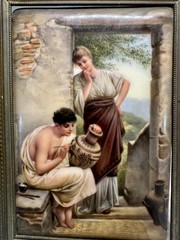 Hutschenreuther Porcelain Plaque Brass Frame Wagner Kunst Bringt Gunst KPM Style