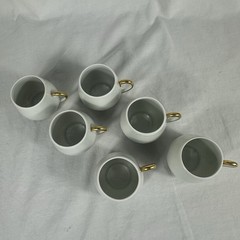 6 Antique Limoges Pot de Crème France Coiffe Porcelain White And Gold