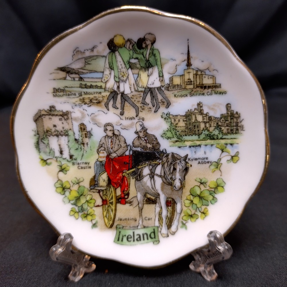 Vintage Ireland Souvenir Trinket Dish Fine Bone China Small Decorative Plate Rim
