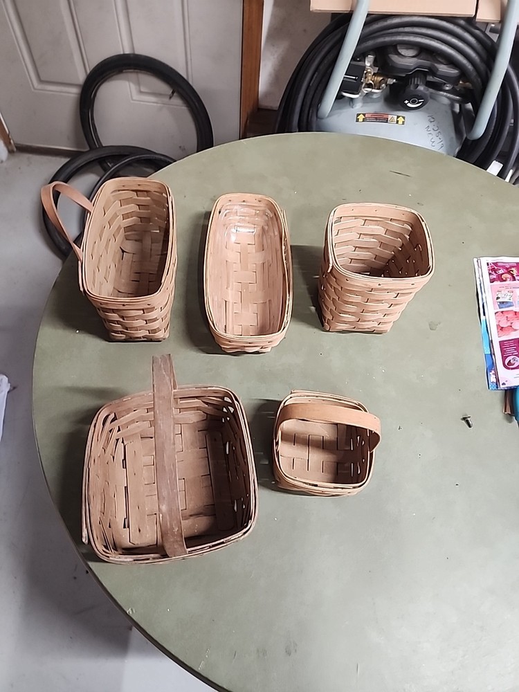 LOT OF 5 ASSORTED LONGABERGER BASKETS VARIOUS SHAPES SIZES 1980s CHEAP L$$K