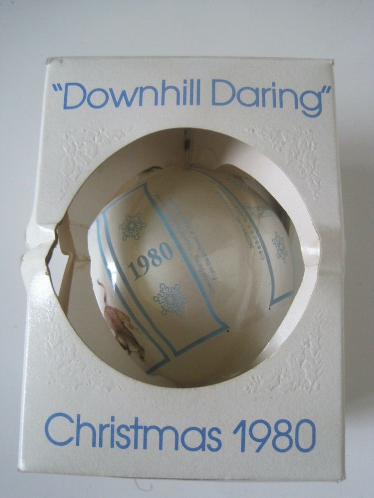 Norman Rockwell Christmas Ornament Schmid Downhill Daring Christmas 1980 Vintage